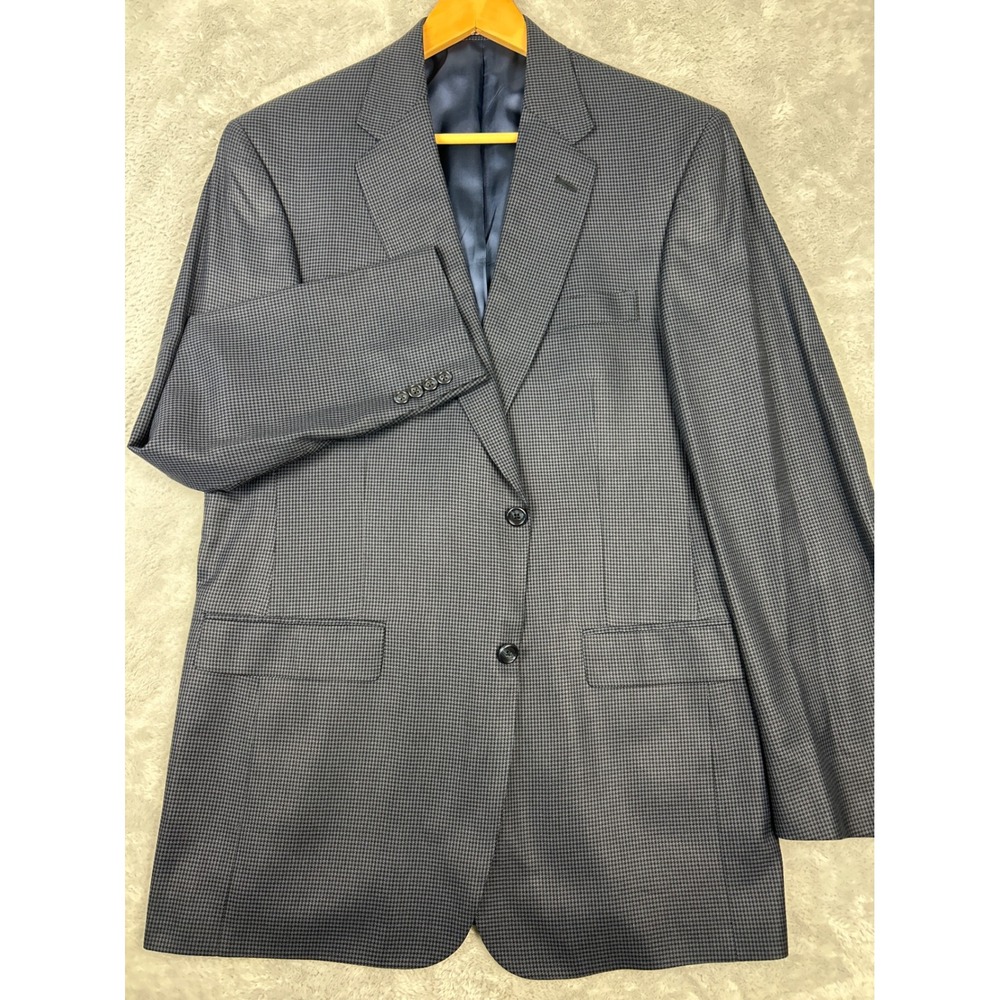 Hart Schaffner Marx Men 43L Navy Blue Micro Houndstooth Two Button Blazer Jacket